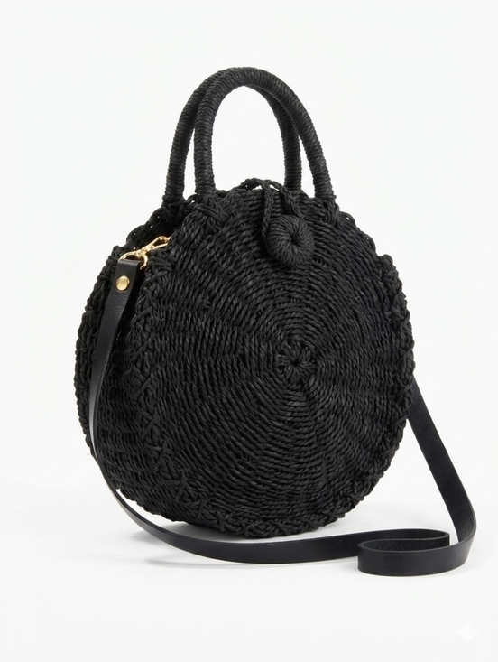 Hat Attack Handbags - Bujibaja by Hat Attack Black Woven Straw Circle Bag